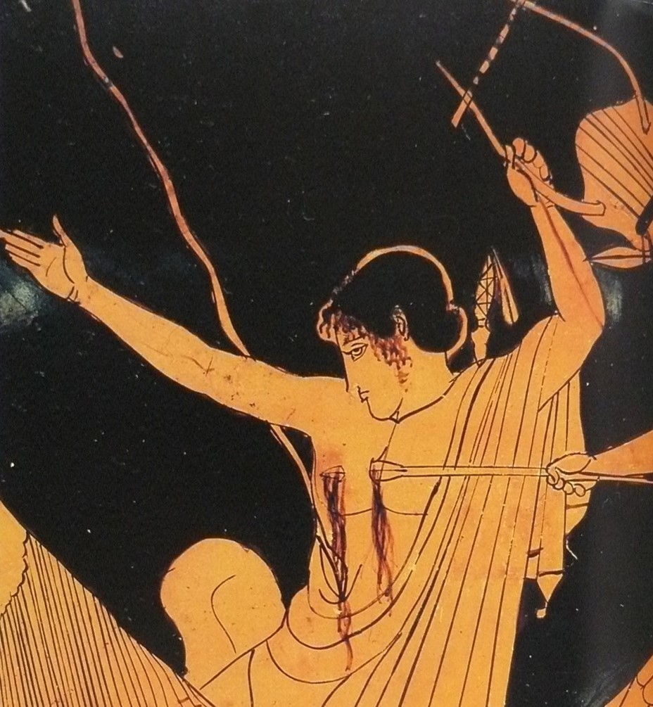 Bild-Ausschnit aus einer Vase, Orpheus im antiken Gewand mit Lyra in der linken erhobenen Hand